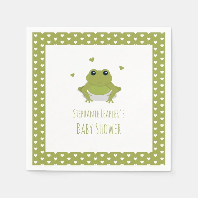 Green Frog Hearts Name Baby Shower Serviette (Vorderseite)