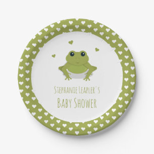 Green Frog Hearts Name Babydusche Pappteller