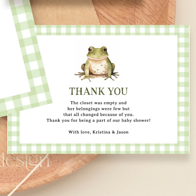 Green Frog Theme Baby Shower Small Dankeskarte (Von Creator hochgeladen)