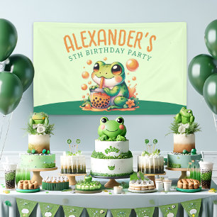 Green Frog und Orange Boba Bubble Tee Party Banner