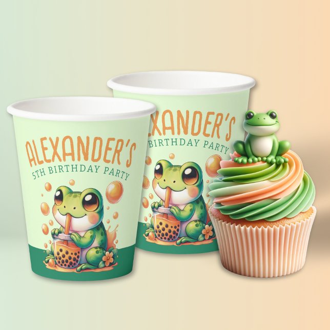 Green Frog und Orange Boba Bubble Tee Party Pappbecher (Von Creator hochgeladen)