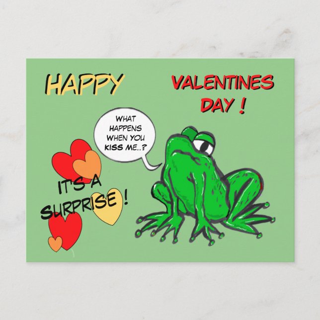 Green Frog Valentines Day Postcard Postkarte (Vorderseite)