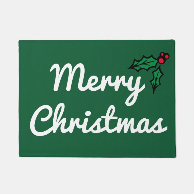 Green Frohe Weihnachten Holly Doormat Rug Fußmatte (Vorderseite)