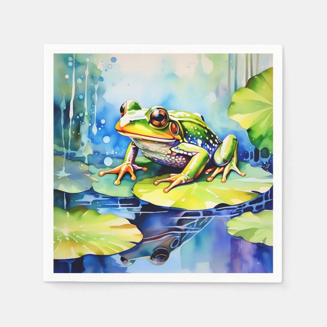 Green Frosch Watercolor Serviette (Vorderseite)