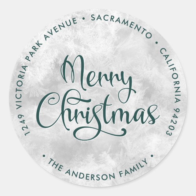 Green Frosty Frosty Christmas Rücksendeadressen-Au Runder Aufkleber (Vorderseite)