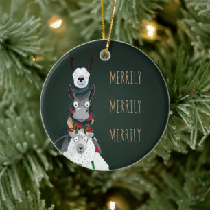 Green Fun "Merrily Merrily" Wintertiere Keramik Ornament