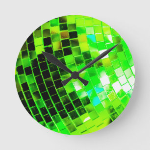Green Funky Disco Ball Runde Wanduhr