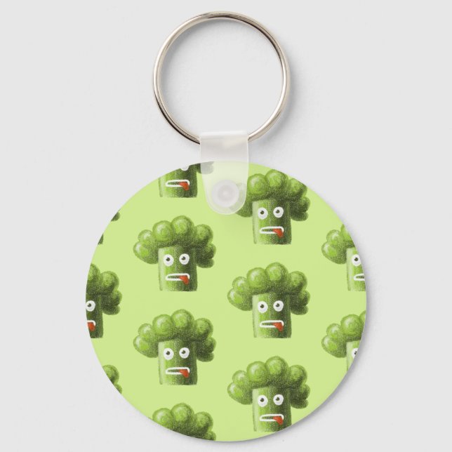 Green Funny Cartoon Broccoli Vegetarian Pattern Schlüsselanhänger (Vorderseite)