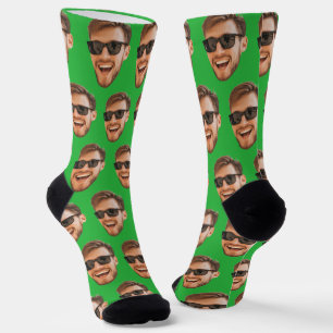 Green Funny Custom Face Foto Crew Socken