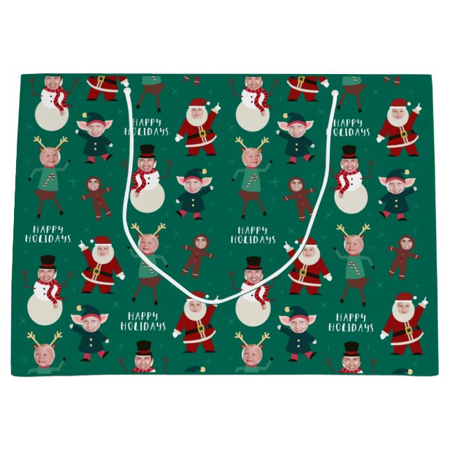 Green Funny Family Foto Weihnachtsgeschenktasche Große Geschenktüte (Vorderseite)