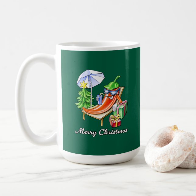 Green Funny Frohe Weihnachts-Chili Zeichnend Kaffeetasse (Mit Donut)