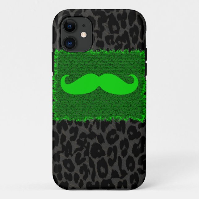 Green Funny Mustache und Leopard Print Case-Mate iPhone Hülle (Rückseite)