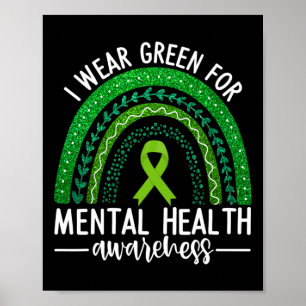 Green für Mental Health Awareness Ribbon Rain Poster