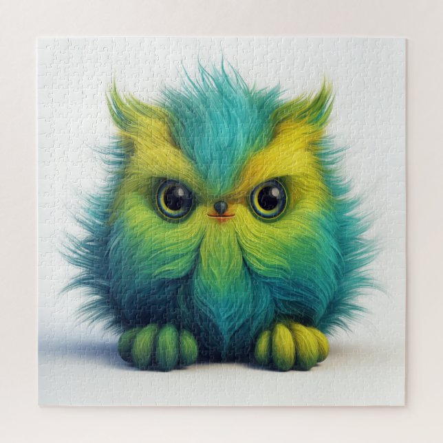 Green Fuzzy Owl Fantasy Creature Puzzle (Vertikal)