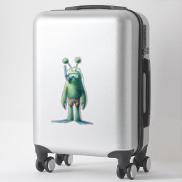 Green Fuzzy Snorkeling Alien Sticker