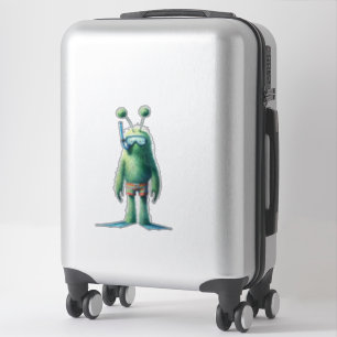 Green Fuzzy Snorkeling Alien Sticker