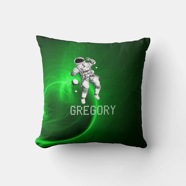 Green Galaxy Astronaut Personalisiert Kissen (Vorderseite)