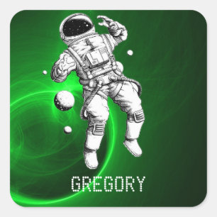 Green Galaxy Astronaut Personalisiert Quadratischer Aufkleber