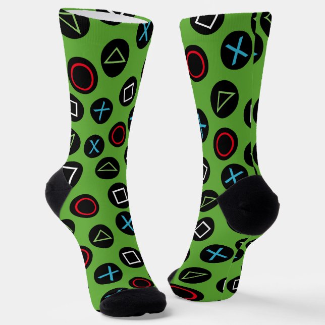 Green Gamer Console Buttons Socks Gaming Socken (Gewinkelt)