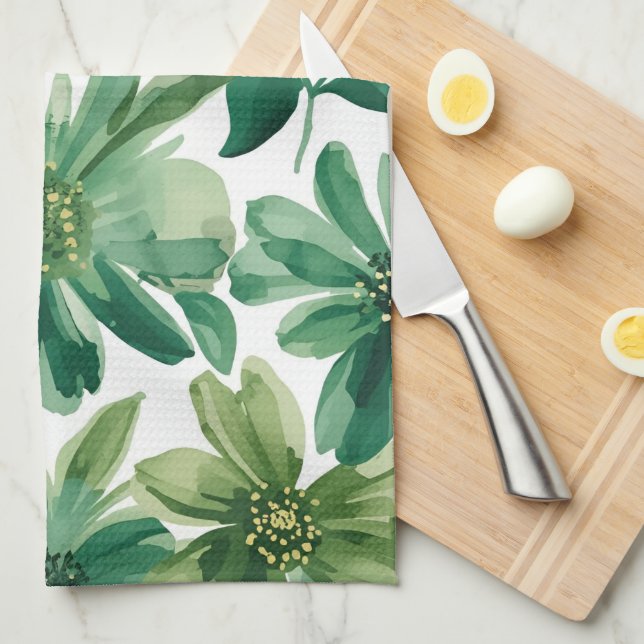 Green Garden Floral Botanical Watercolor Painting Geschirrtuch (Viertel Falte)