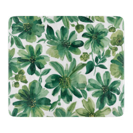 Green Garden Floral Botanical Watercolor Painting Schneidebrett