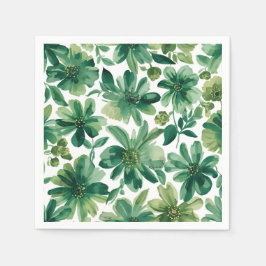 Green Garden Floral Botanical Watercolor Painting Serviette