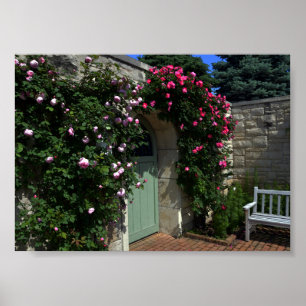 Green Garden Gate with Bench, 7 x 5 cm Poster