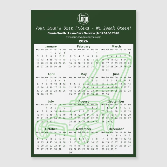 Green Garden Maintenance Magnetic 2026 Calendar Magnetkarte (Vorderseite)
