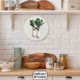 Green Gardene Minimalistisch Crochet Leek Garni Runde Wanduhr