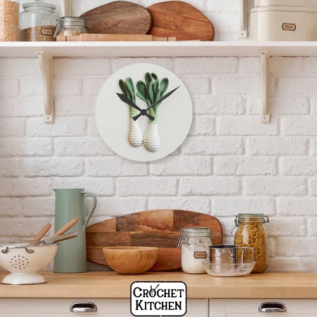 Green Gardene Minimalistisch Crochet Leek Garni Runde Wanduhr (Von Creator hochgeladen)