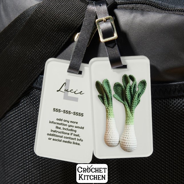 Green Gardener Minimalistisch Crochet Leeks Name Gepäckanhänger (Von Creator hochgeladen)
