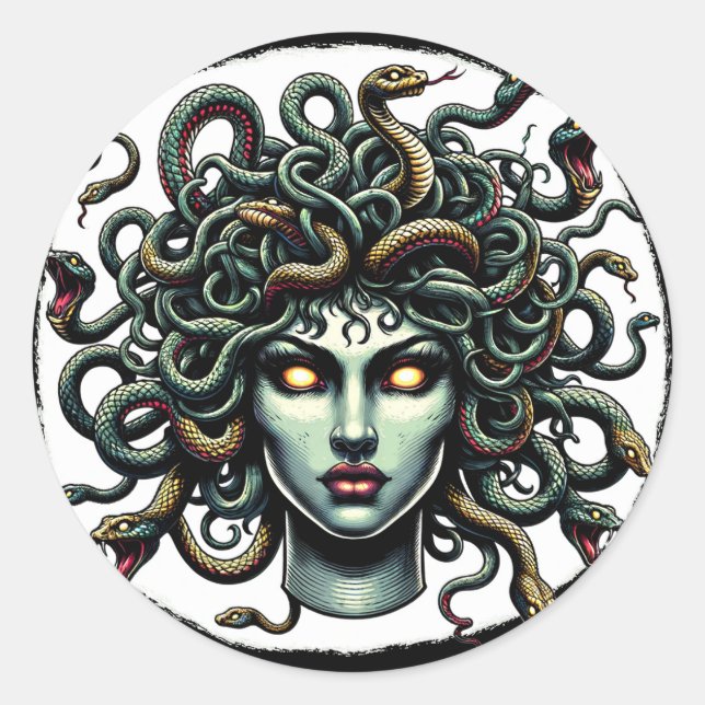 Green Gazing Medusa Kopf voller Schlangen Runder Aufkleber (Vorderseite)