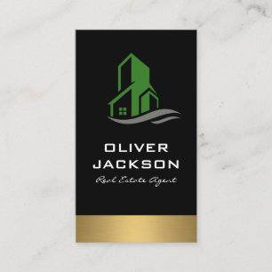 Green Gebäude Icon Real Anwesen Lux Gold Trimm Visitenkarte