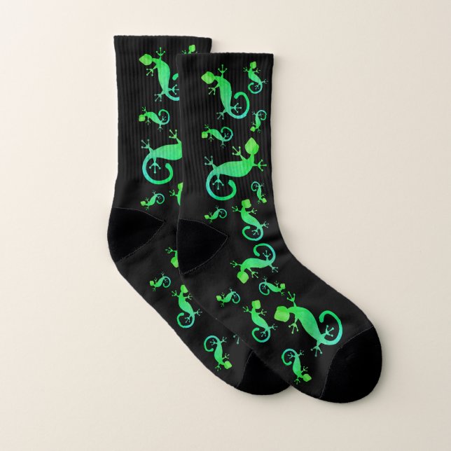 Green Gecko Lizard auf schwarz Socken (Paar)