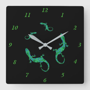 Green Gecko Quadratische Wanduhr