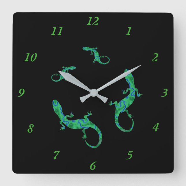 Green Gecko Quadratische Wanduhr (Vorderseite)