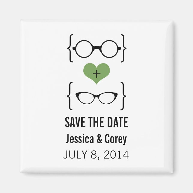 Green Geeky Brillen Speichern Sie das Date Magnet (Vorne)