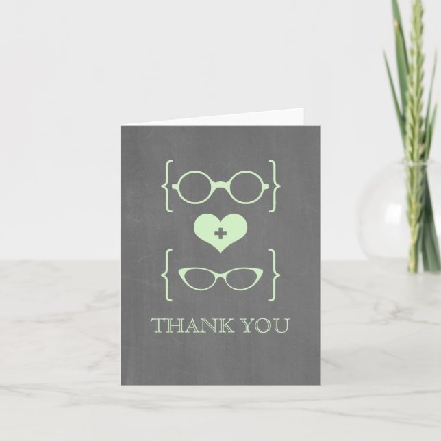 Green Geeky Glasses Chalkboard Danke Karte (Vorderseite)