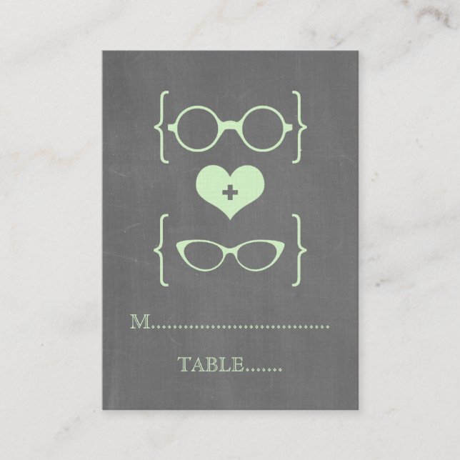Green Geeky Glasses Chalkboard-Platzkarten Platzkarte (Vorderseite)