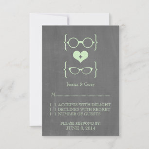 Green Geeky Glasses Chalkboard Response Card RSVP Karte