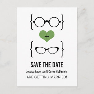 Green Geeky Glasses Save the Date Postcard Ankündigungspostkarte