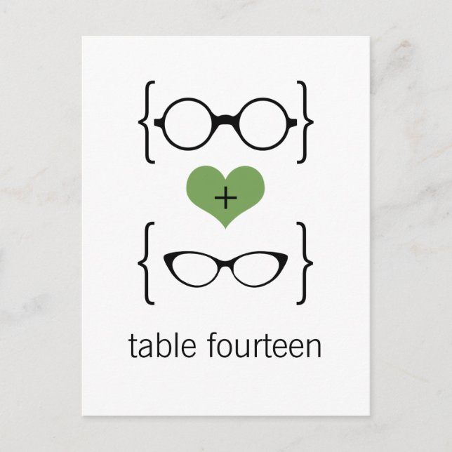 Green Geeky Glasses Tischnummer Postcard (Vorderseite)