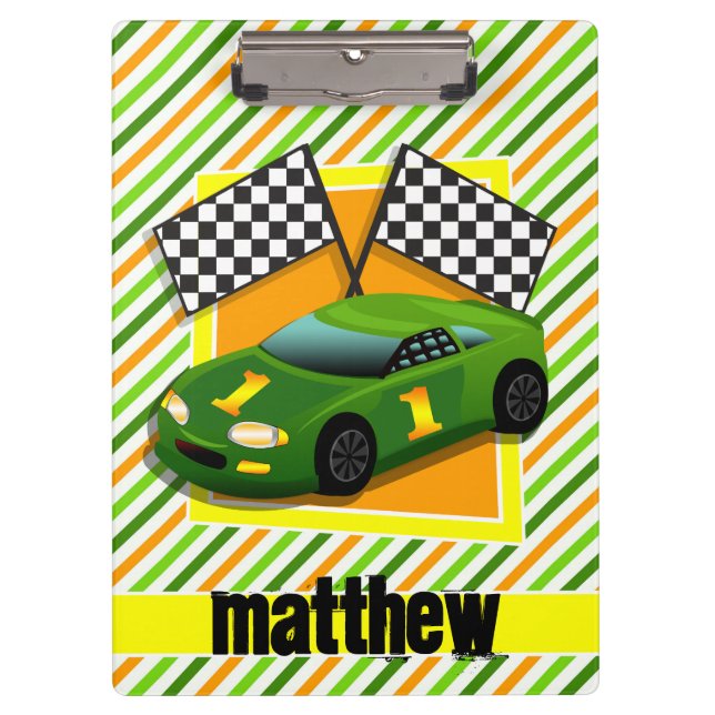 Green, gelb & orange Rennwagen, Streifen Klemmbrett (Vorderseite)