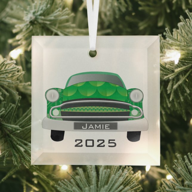 Green Gemein Retro Car Baby Boy 1. Weihnachten Ornament Aus Glas (Insitu)