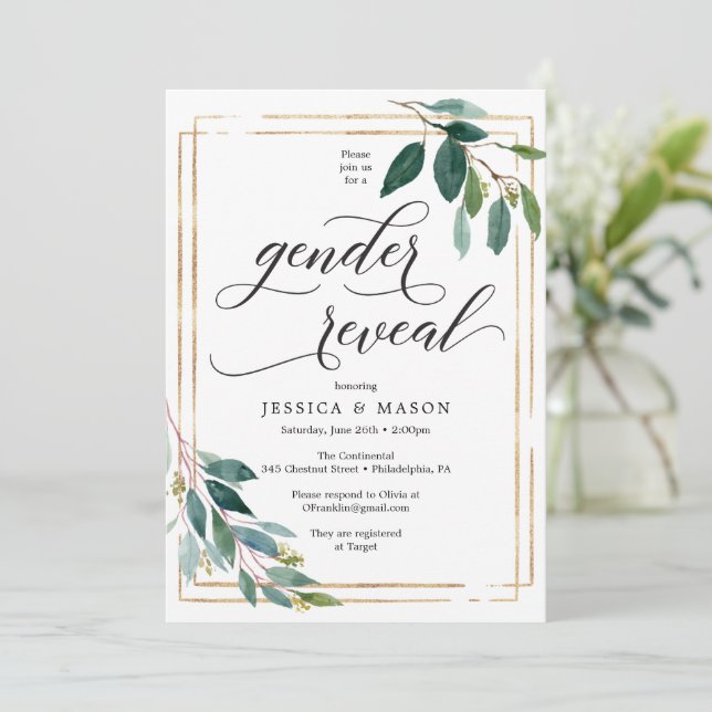 Green Gender Reveal Invites Card Programm (Stehend Vorderseite)