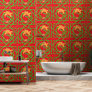 Green Geo Floral Red Tapete