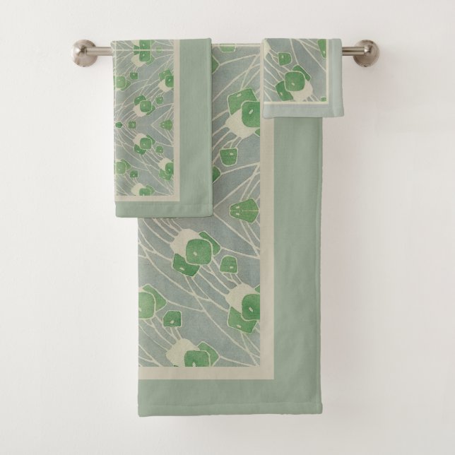 Green Geometric 1915 Hannah Borger Overbeck Badhandtuch Set (Insitu)