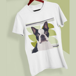 Green Geometric Boston Terrier Dog T-Shirt