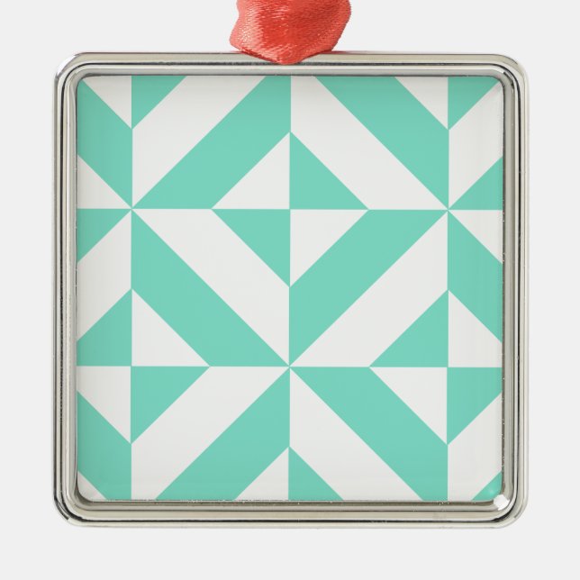 Green Geometric Deko Cube Muster Silbernes Ornament (Vorne)