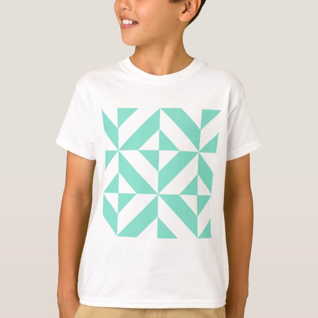 Green Geometric Deko Cube Muster T-Shirt (Vorderseite)